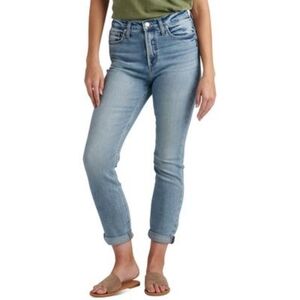 Silver Jeans Co. Women S 90s Boyfriend High Rise Slim Leg Jeans 34/27 , 28/27